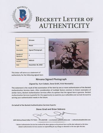 Lot #6386  Nirvana Signed Photograph - Image 2