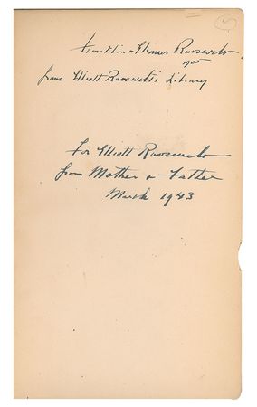 Lot #38 Franklin D. Roosevelt: Unique twice-signed volume from the library of Eleanor's father, presented by FDR to his son - Image 1
