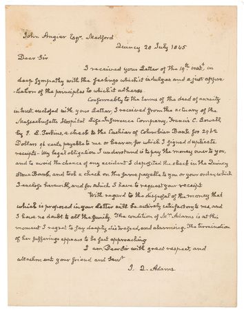 Lot #3 John Quincy Adams: The condition of Mrs.
