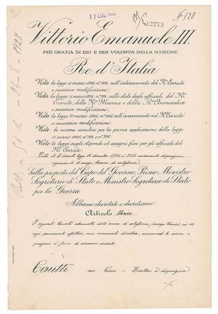 Lot #161 Benito Mussolini and Vittorio Emanuele III Signed Document - Image 2