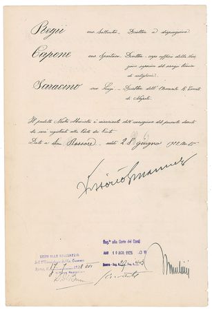Lot #161 Benito Mussolini and Vittorio Emanuele III Signed Document - Image 1