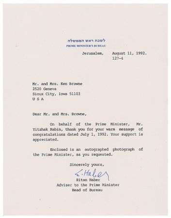 Lot #175 Yitzhak Rabin - Image 1