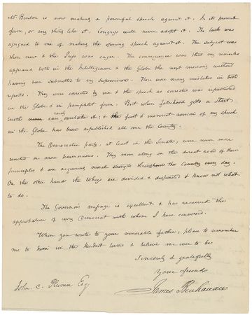 Lot #8 James Buchanan: “The Democratic party, at least in the Senate, were never more united or more harmonious” - Image 2