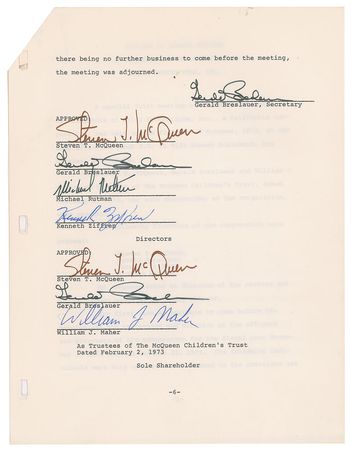 Lot #834 Steve McQueen Signed Document - Image 1
