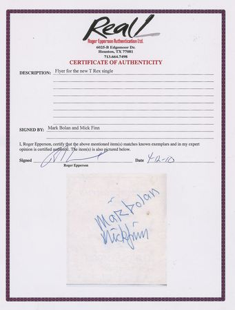 Lot #695 T. Rex: Marc Bolan and Mickey Finn Signatures - Image 3