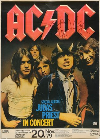 Lot #549 AC/DC: Incredible fully signed Highway to Hell poster, with a huge Bon Scott autograph - Image 1
