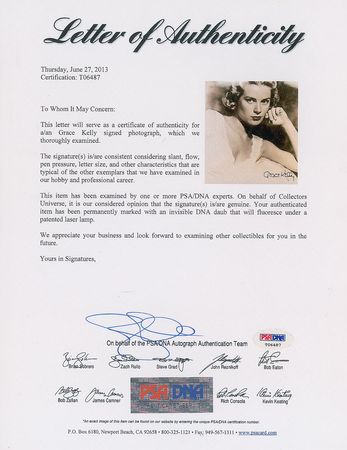 Lot #826 Grace Kelly Signed Photograph - Image 2