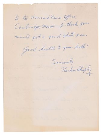 Lot #295 Harlow Shapley Autograph Letters Signed (3) - Image 2