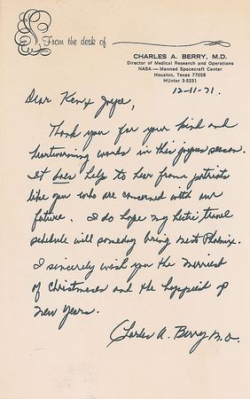 Lot #377 Charles A. Berry Signed Photograph and Autograph Letter Signed - Image 3