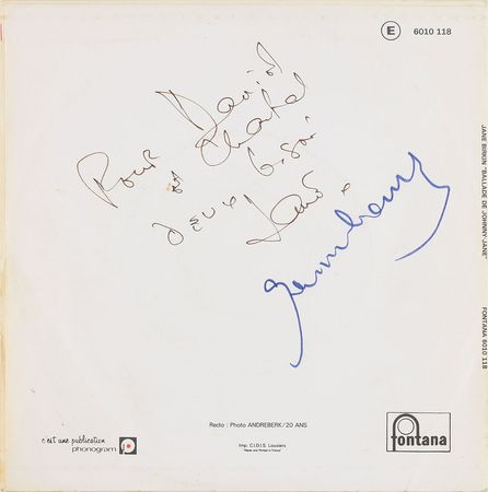 Lot #631 Jane Birkin and Serge Gainsbourg 45 RPM Record - Image 1