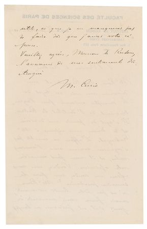 Lot #228 Marie Curie Handwritten Letter Signed - Image 2