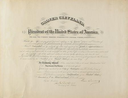 Lot #58 Grover Cleveland: Interior appointment from President Cleveland, with rare metal mailing tube - Image 1