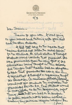 Lot #51 Bill Clinton: Governor Clinton clears the air on sex education - Image 1