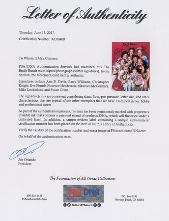 Lot #848 The Brady Bunch Signed Photograph - Image 2