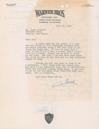 Lot #905 James Stewart: Stewart to the author of Anatomy of a Murder—