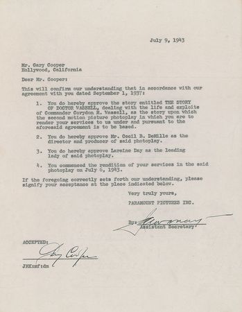 Lot #855 Gary Cooper Signed Documents - Image 1