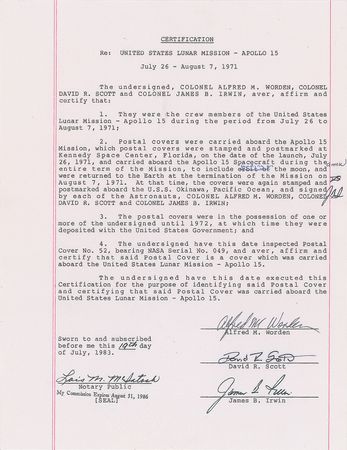 Lot #8325 Dave Scott?s Apollo 15 Lunar Surface-Flown Sieger Crew-Owned Cover - Image 4
