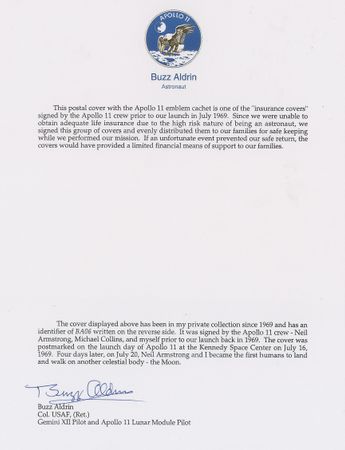 Lot #8183 Buzz Aldrin's Apollo 11 Crew-signed Type-3 Insurance Cover - Image 3