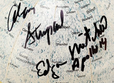 Lot #8316 Alan Shepard and Edgar Mitchell Signed Lunar Globe - Image 2