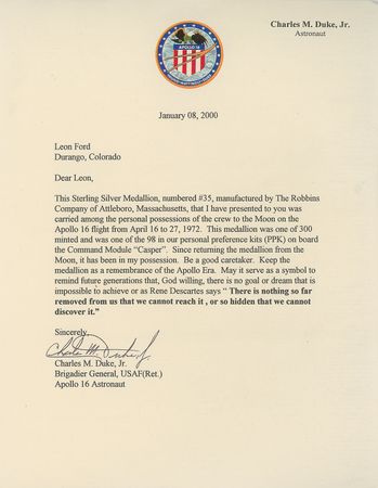 Lot #8341 Charlie Duke's Apollo 16 Flown Robbins Medal - Image 3