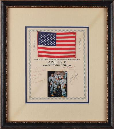Lot #8157  Apollo 8 Flown Flag with Crew-signed Certificate - Image 2