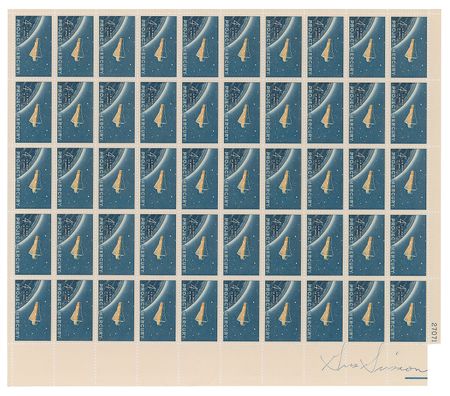 Lot #8029 Gus Grissom Signed Stamp Sheet - Image 1