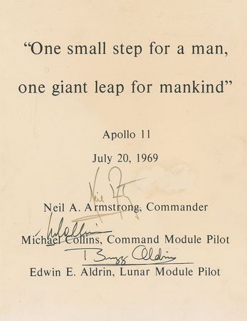 Lot #8237  Apollo 11 Signed Souvenir Placard - Image 1