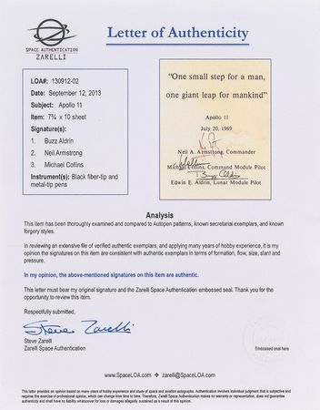 Lot #8237  Apollo 11 Signed Souvenir Placard - Image 2