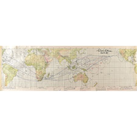 Lot #8284 Michael Collins Signed Apollo 11 Earth Orbit Chart - Image 2