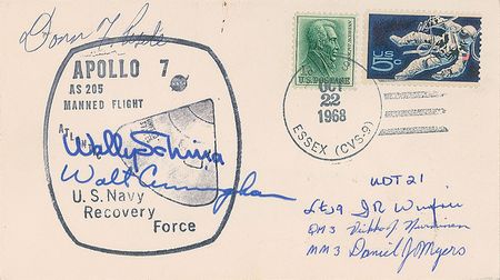 Lot #8355 Donn Eisele and Walt Cunningham Signed Recovery Cover - Image 1