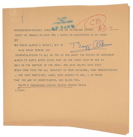 Lot #8180 Buzz Aldrin Signed Telegram - Image 1