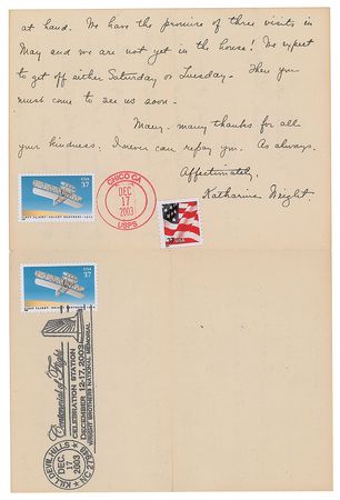 Lot #391 Wright Brothers: Katharine Wright Handwritten Letter Signed - Image 2