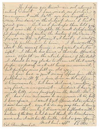 Lot #338 Robert E. Lee: Months after Appomattox, Lee pens a letter to his aide-de-camp: 