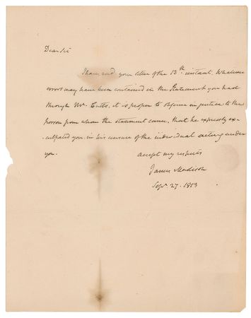 Lot #12 James Madison Handwritten Letter Signed