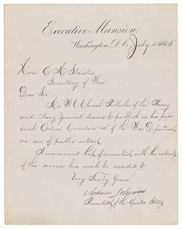 Lot #37 Andrew Johnson Signed Letter