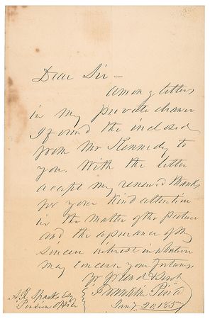 Lot #29 Franklin Pierce Handwritten Letter Signed