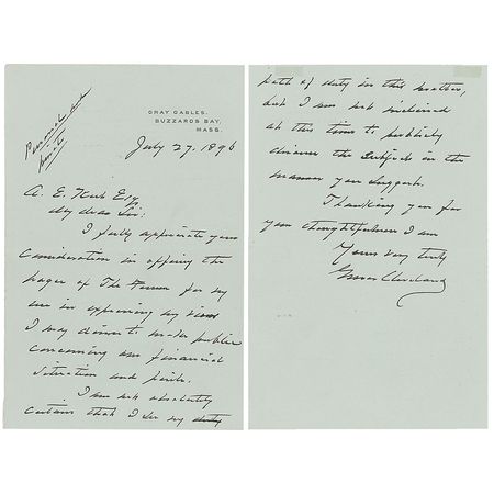 Lot #92 Grover Cleveland Handwritten Letter Signed - Image 1
