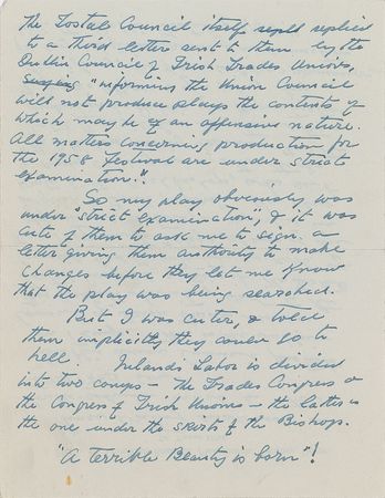 Lot #525 Sean O'Casey: Response to the controversial 