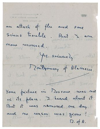 Lot #372 Montgomery of Alamein Handwritten Letter Signed - Image 3