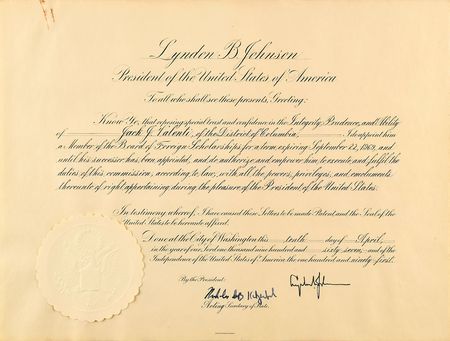 Lot #72 Lyndon B. Johnson: Johnson appoints the president of the MPAA to the 