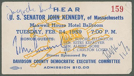 Lot #71 John F. Kennedy, Jacqueline Kennedy, and Robert F. Kennedy Ticket - Image 1
