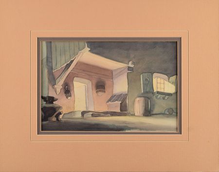 Lot #948 Dwarfs' cottage preliminary background from Snow White and the Seven Dwarfs Hand-Painted Preliminary Background - Image 2