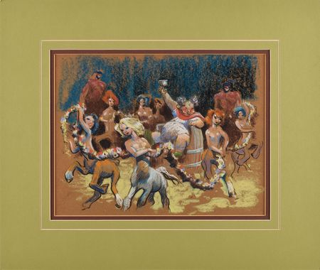 Lot #973 Bacchus, Centaurs, and Centaurettes pastel concept drawing from Fantasia Concept Drawing - Image 2