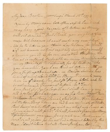 Lot #190 Patrick Henry: Remarkable 1778 letter about the captured Daniel Boone, slave prices, and the forthcoming alliance with France - Image 1