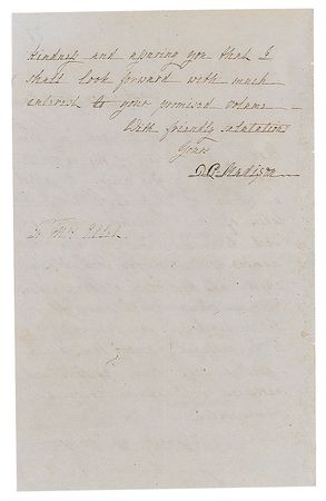 Lot #11 Dolley Madison: Eloquent letter on the roles of 