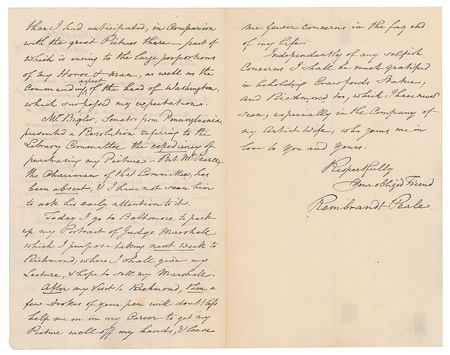Lot #479 Rembrandt Peale: Peale on his equestrian portrait of General Washington: 
