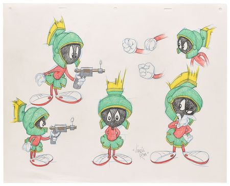Lot #1052 Marvin the Martian color model drawing by Virgil Ross Model Sheet Drawing - Image 1