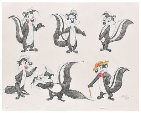 Lot #1053 Pepé Le Pew color model drawing by Virgil Ross Model Sheet Drawing - Image 1