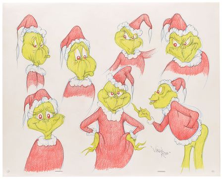 Lot #1056 The Grinch color model drawing by Virgil Ross Model Sheet Drawing - Image 1