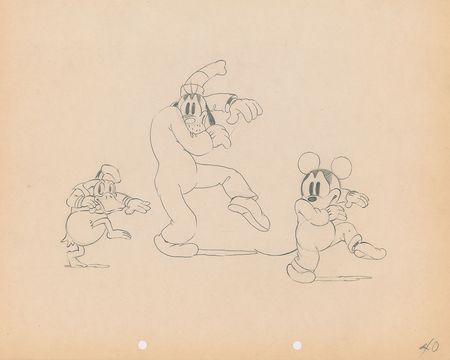 Mickey Mouse, Donald Duck, and Goofy production drawing from